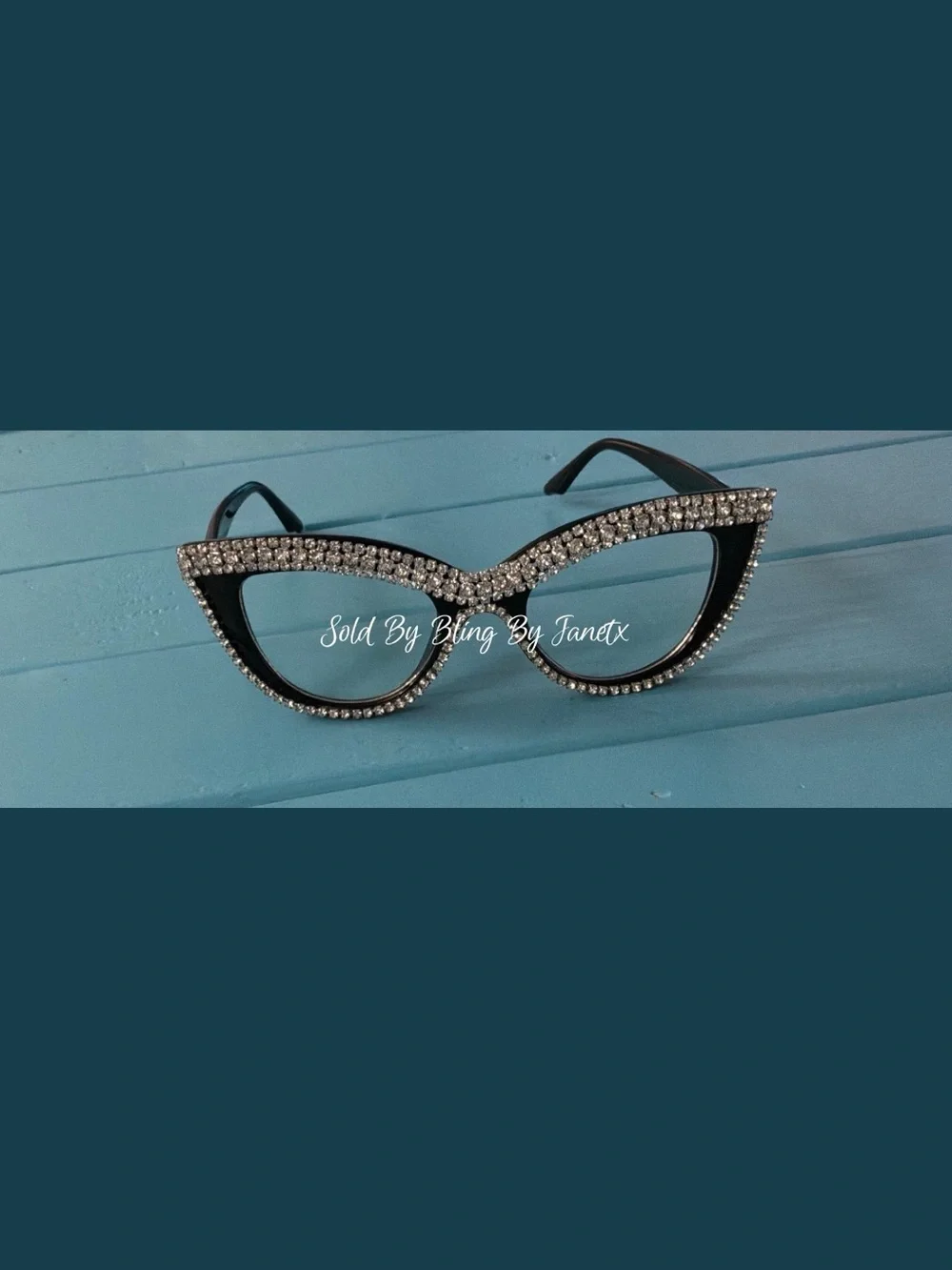 Bling Rhinestone Crystal Cat-Eye Glasses - Black - Clear lenses -Fashion Glasses